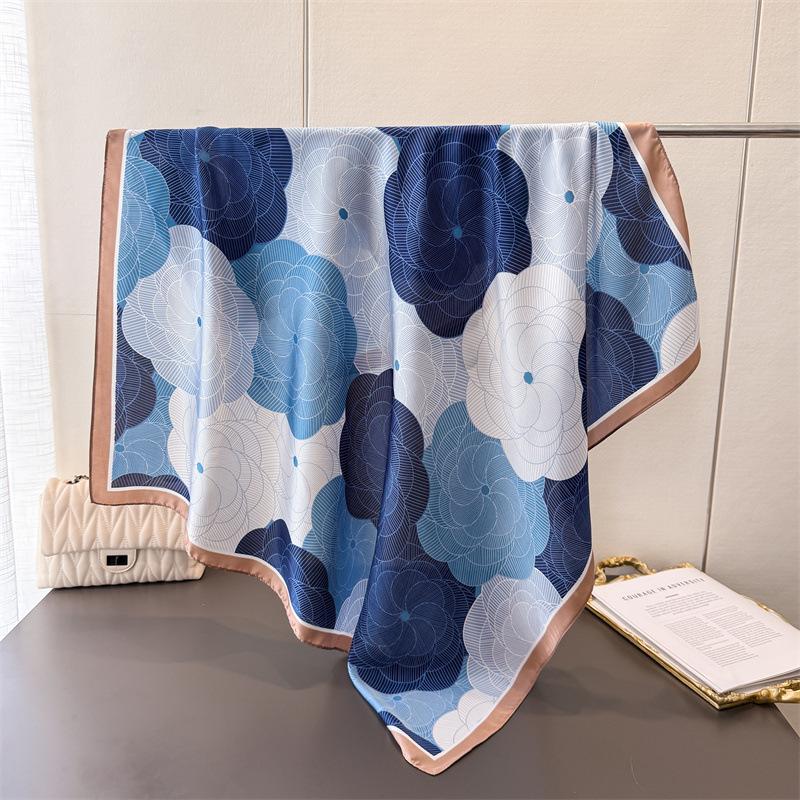 Korean Version Of Elegant Floral Satin Imitation Silk Printing Large Square Scarf Silk Scarf Shawl Headscarf Neck Protection Scarf Decorative Scarf