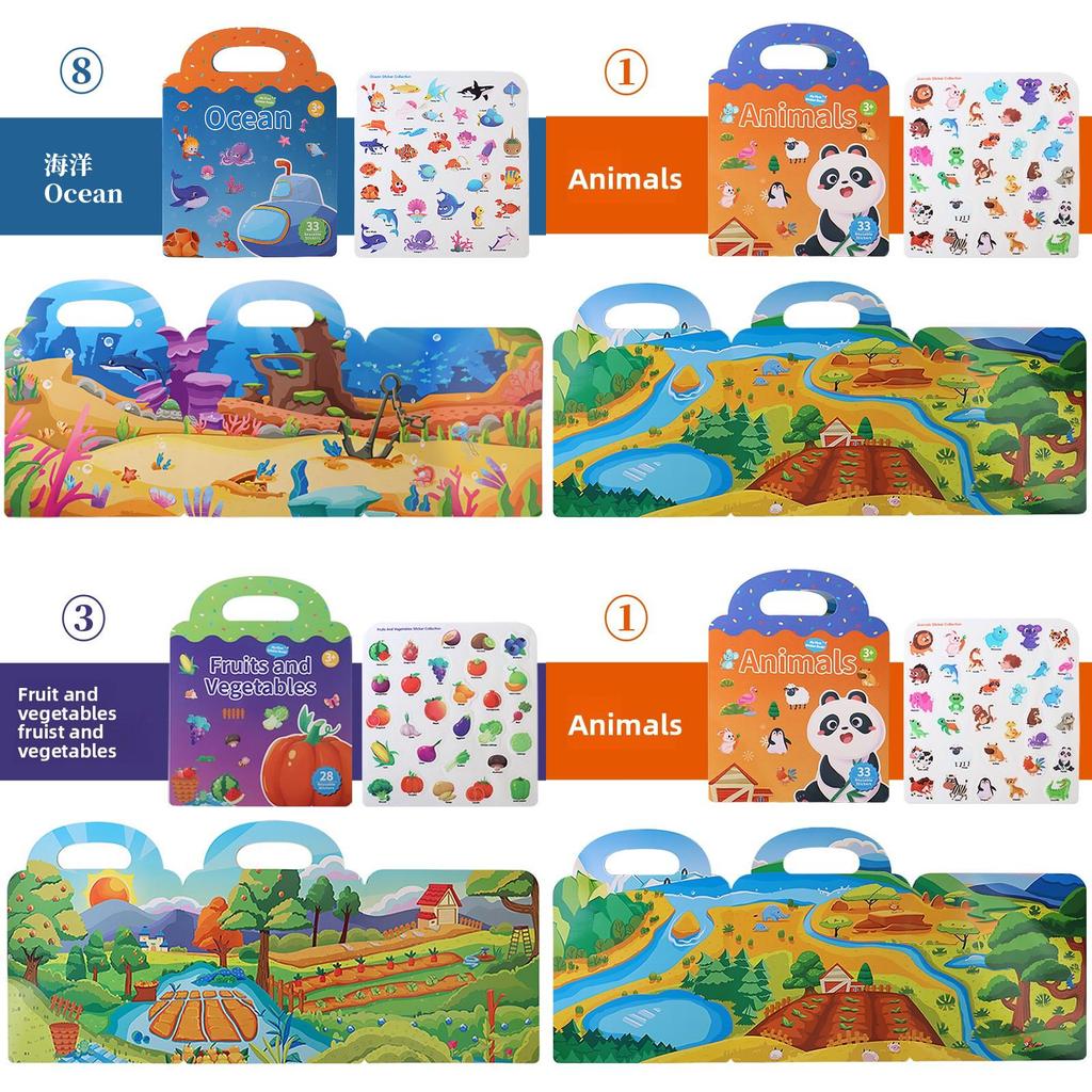 Childrens Sticker Book With Ocean And Dinosaur Scenes For Early Education And Focus Development