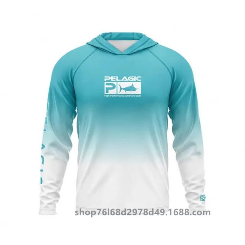 Mens UPF 50 Quick-Dry Fishing Shirt With Hood Long Sleeve Sun Protection Top Outdoor Angling Wear