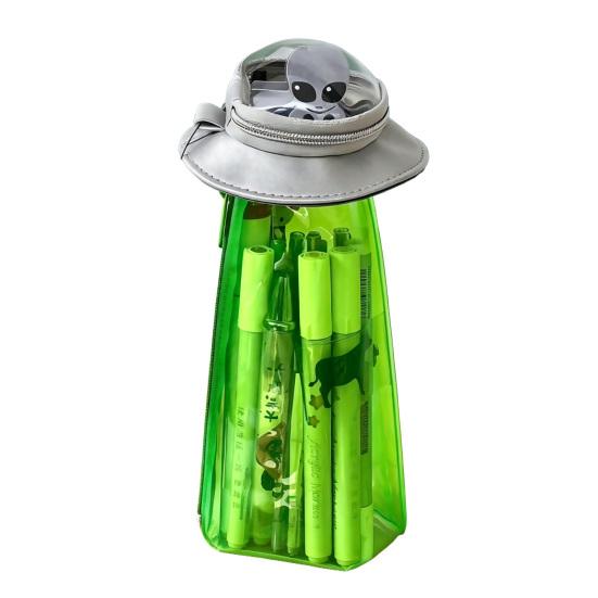 Pencil Case UFO Alien Shape Large Capacity Transparent Double-Layer Stationery Organizer School Supplies