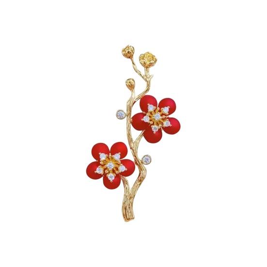Plum Blossom Shape Brooch Pin with Shiny Rhinestones Flower Corsage Suit Lapel Pin Clothes Decoration Accessory