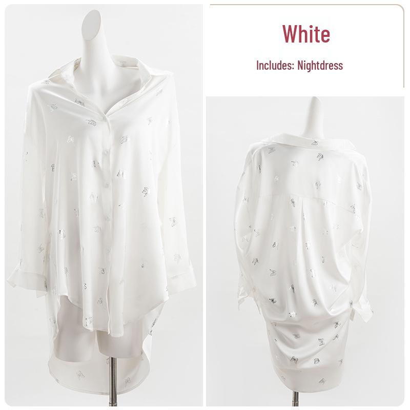

Gui Ruo Satin Butterfly Print Women s Lapel Sleep Dress - Light Luxury, Sexy Casual Style XL