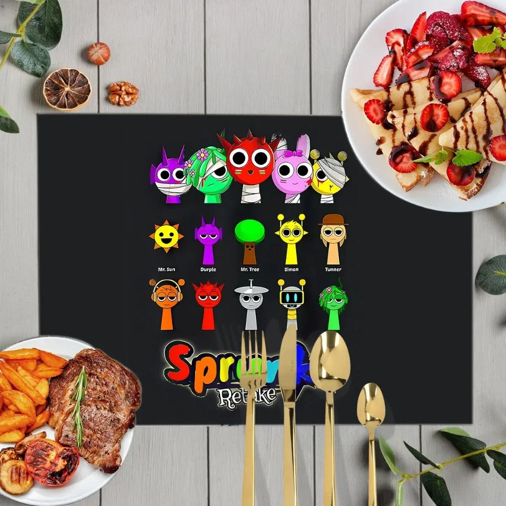 1 Stück Cartoon Sprunki Tischsets für das Essen Sprunki Incredibox Leinen Platzset Kaffeetassenuntersetzer Küchen Geschirrtrockenmatten