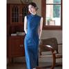Daily Blue Cheongsam Beautiful New Chinese Young Summer Cold Feeling 1011 New Retro Slim Dress