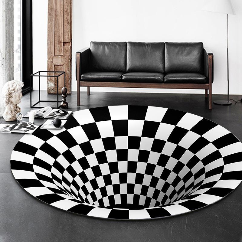 3D Optical Illusion Round Carpet Lattice Print Geometric Design Mat Modern Artistic Home Decor Anti-slip Rug for Living Room
