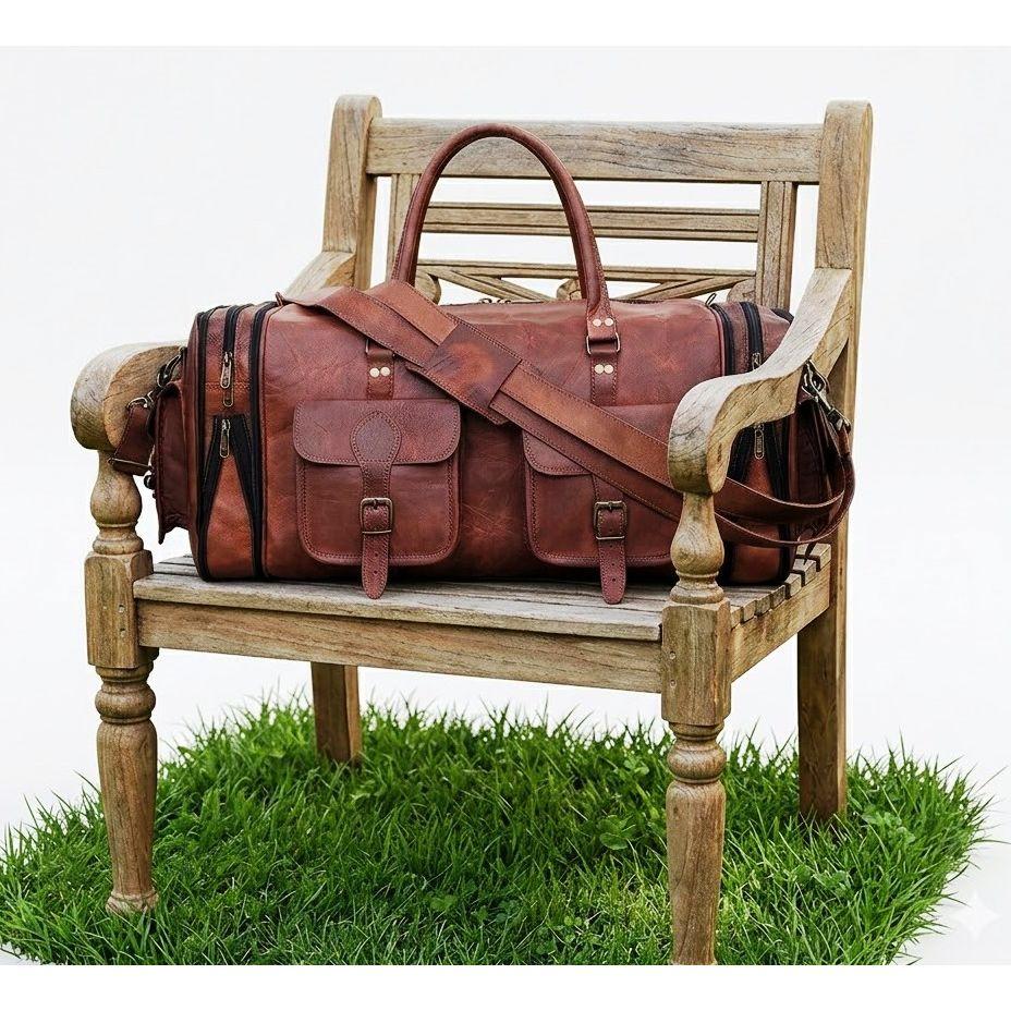 Extra erweiterbare, verstellbare, große Reisereise-Wochenend-Übernachtungstasche aus Leder