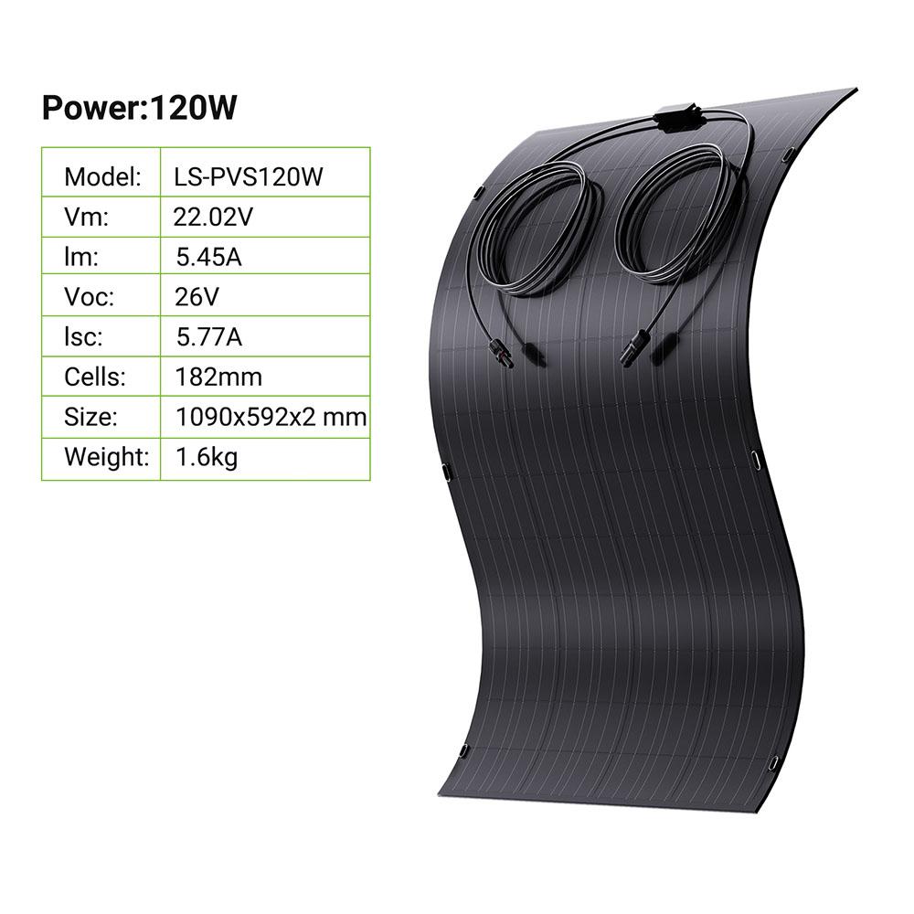 LIONSHEE LS-SP120 120W Flexible Solar Panel 2PCS, 18.66% High Efficiency, 2mm Ultra-thin, 30° Bendable, IP67 Waterproof, For RV/Boat/Rooftop/Camping