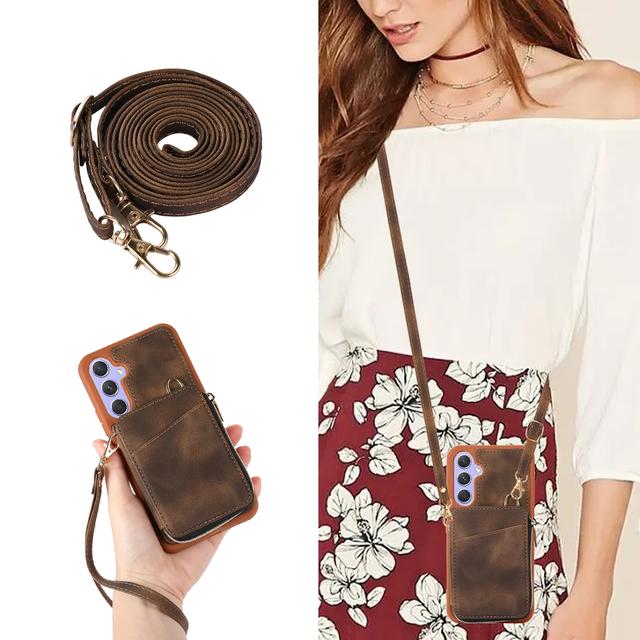 

Шкіряний чохол із ремінцем для намиста Crossbody для Samsung A54 A14 A34 S23 Ultra S22 S21 Plus S20 Сумка для телефону-гаманця For Galaxy S20 коричневий