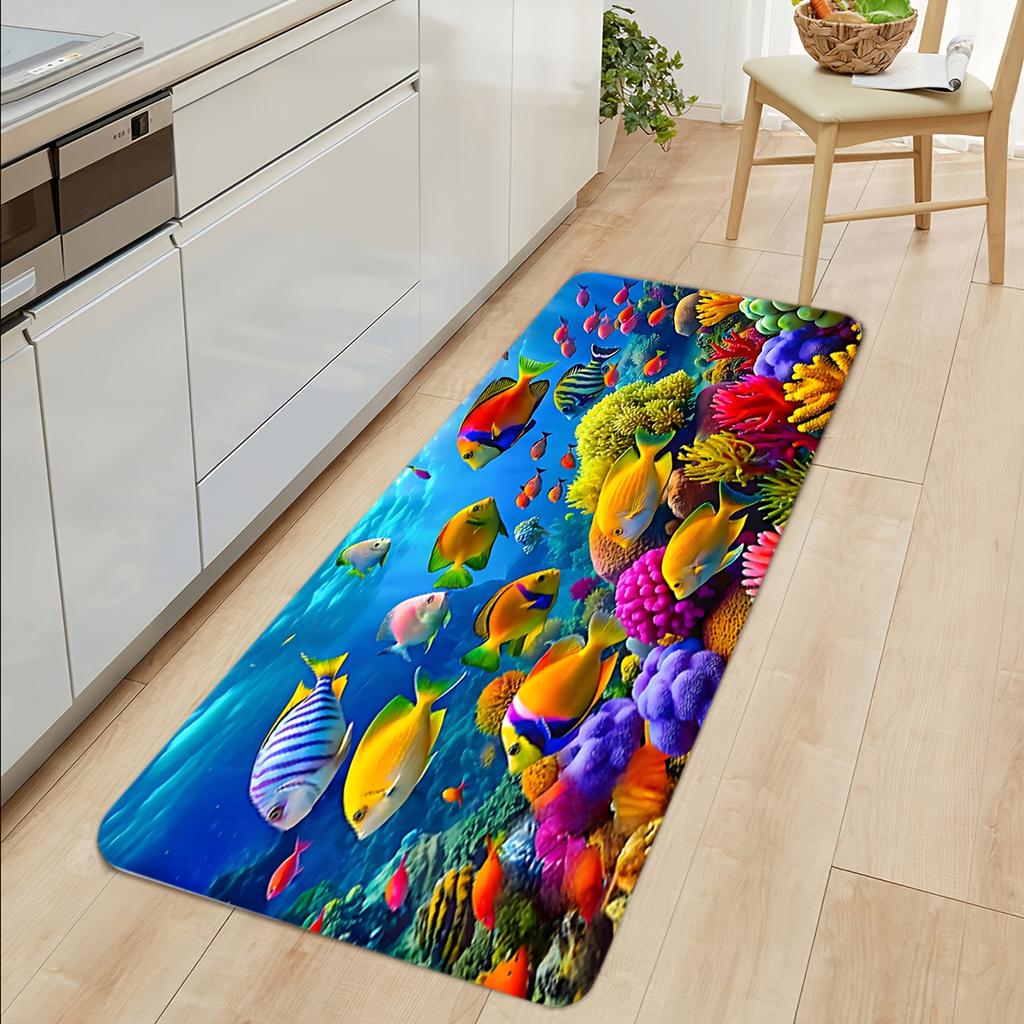 Ocean Animal Whale Coral Reef Pattern Floor Mat,Non-Slip,Easy to Clean,Suitable for Living Room,Bedroom,Kitchen,Office,Bathtub Shower,Bathro