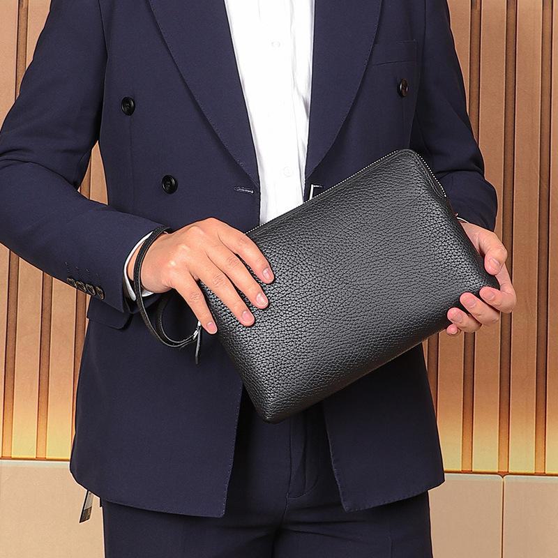 Men's Genuine Leather Clutch: First Layer Cowhide Business, Fashion Envelope Wrist Bag Handbag