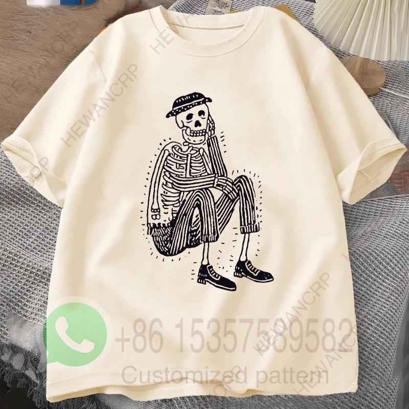 Skeleton Folk Tshirt Summer Tracksuit Mens Round Neck Pullover Shortsleeved Tops Casual Sportswear Harajuku Trendy Streetwear