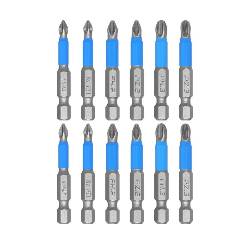 50mm 6/12 Stück Rutschfestes Magnetisches Schraubendreher-Bit-Set Sechskant-Schaft Kreuzschlitzschraubendreher Bohrer PH1/PH2/PH3/PZ1/PZ2/PZ3