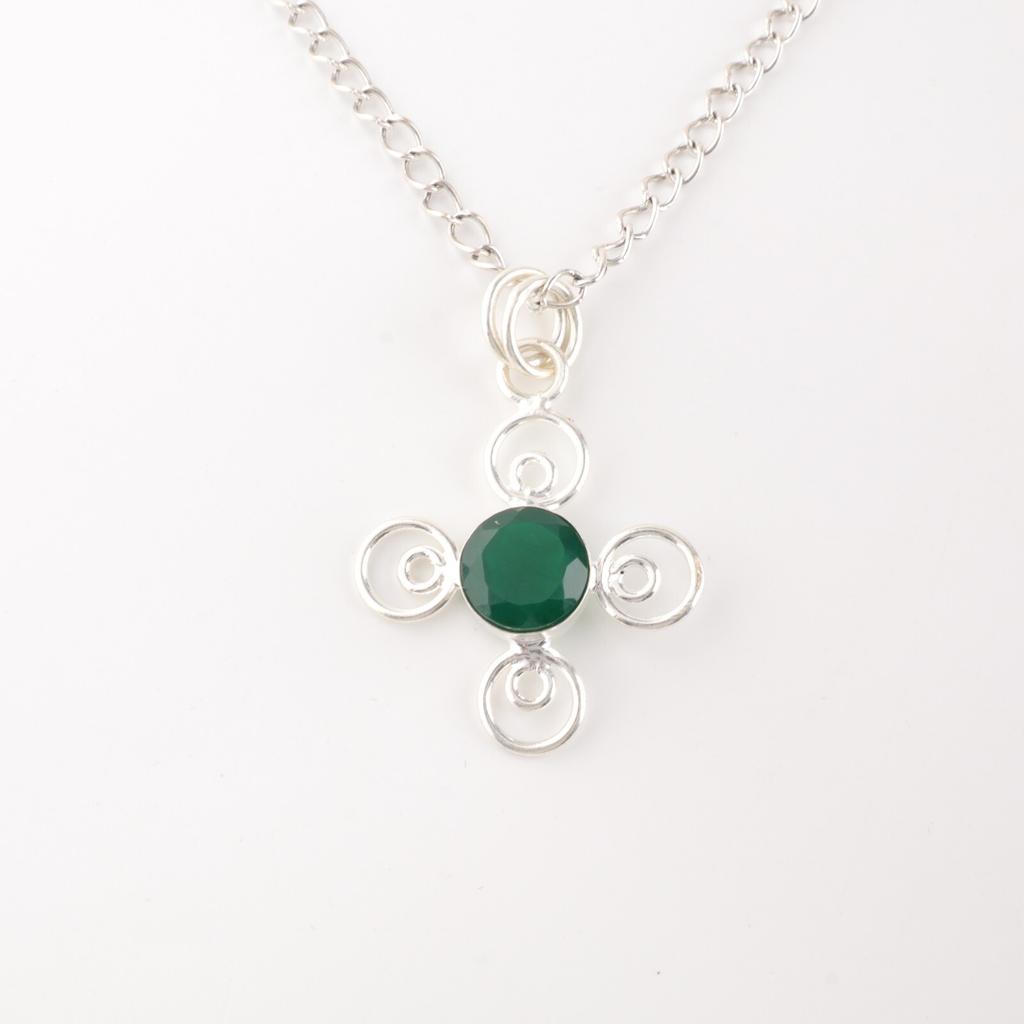 Green Onyx Gemstone 925 Sterling Silver Jewelry Handmade Pendant Gift For Mom PP-41-20