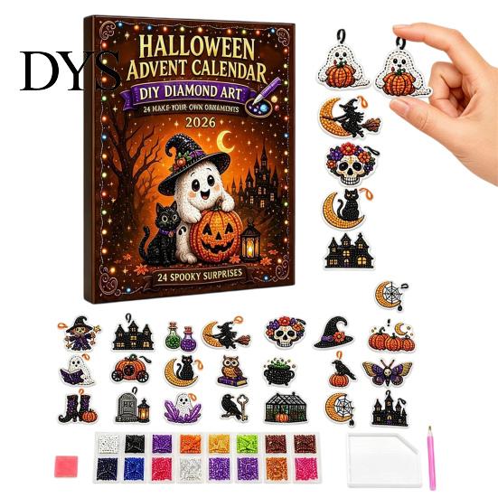 Halloween Gifts for Children Advent Calendar, Faux Diamond Art Kit, 24 Day Countdown, Countdown Surprise DIY Hanging Ornaments Craft Kit Adults,