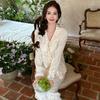 New pajamas women's spring and autumn ice silk loose French doll collar jacquard long-sleeved trousers set antique loungewear