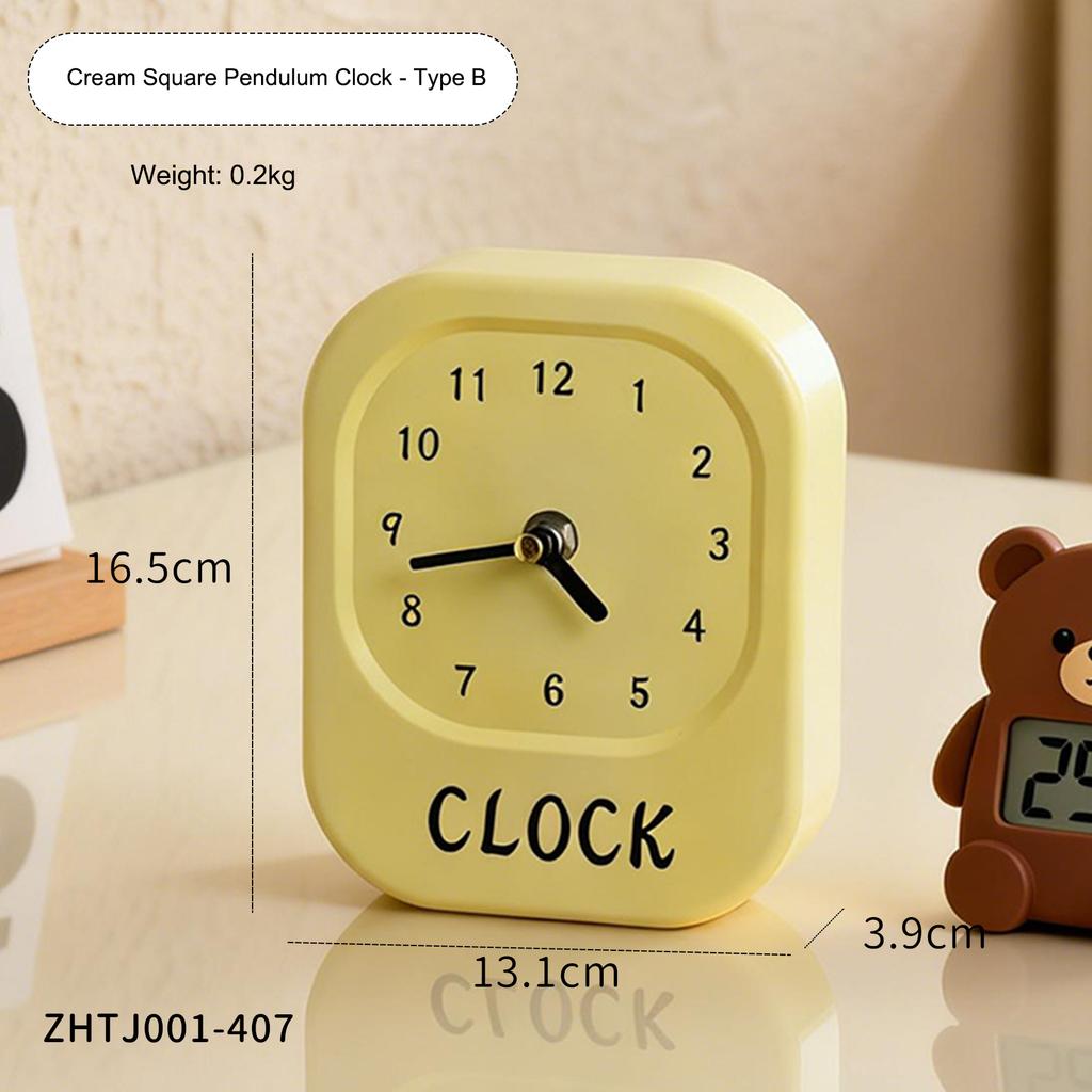 Cream Square Pendulum Clock Ornament Modern Desktop Clock Home Decor Silent Clock Student Bedroom Decoration Gift for Friends