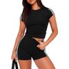 Women's Summer Color Block Two-Piece Fitness Suit with Side Stripes