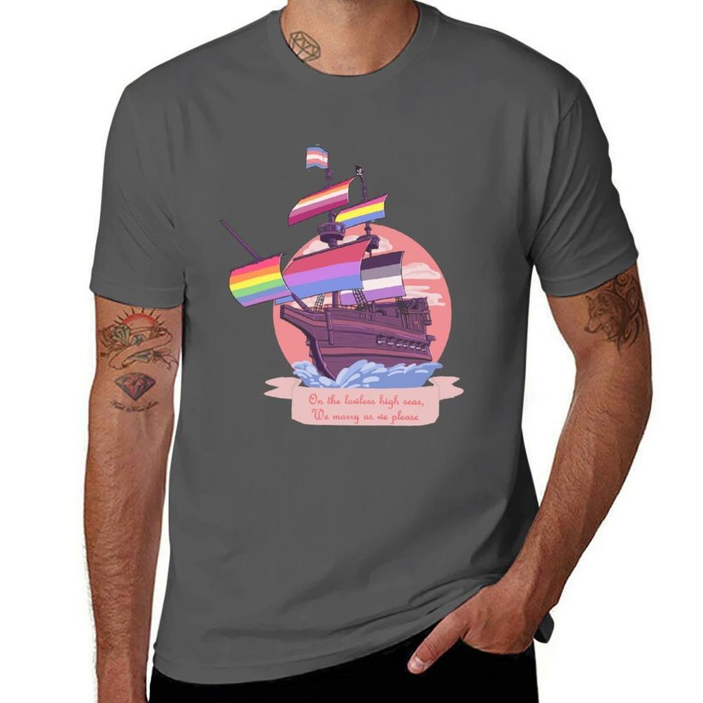 Pride Pirate Ship Tshirt Trendy Print Short Sleeve Tshirt