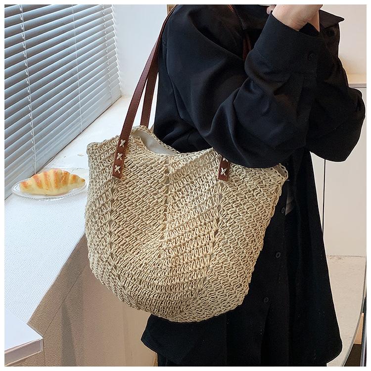 Borsa in Paglia Donna Nuova Estiva Vacanza al Mare Spiaggia Borsa Intrecciata Grande Capacità Borsa a Spalla Tote Borsa Tote Intrecciata in Paglia per Donna