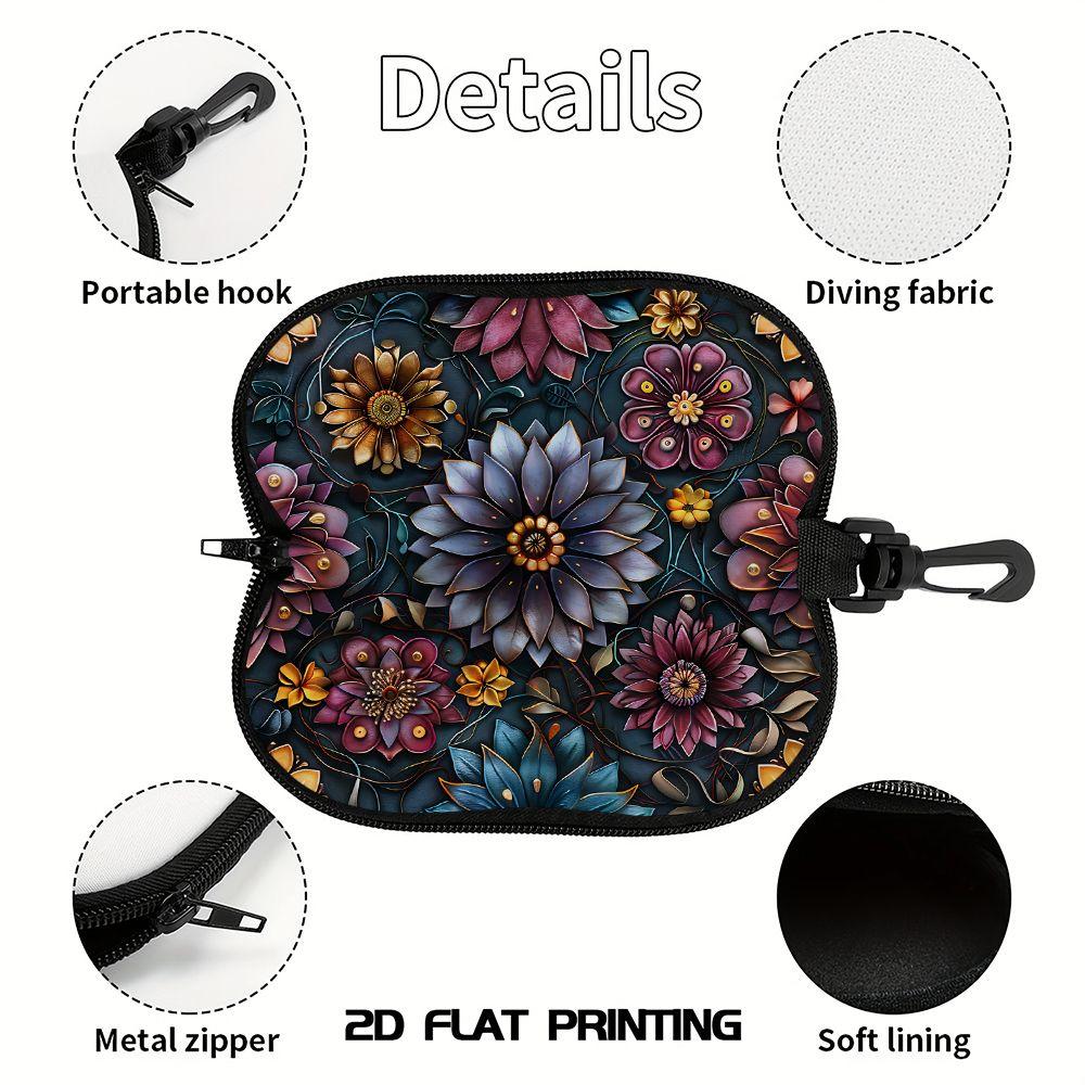 2D-Boho Floral Pattern Protective Eyewear Holder, Vintage Botanical Sunglasses Case, Zipper Eyeglasses Pouch, Lightweight Zipper Travel Accessory for