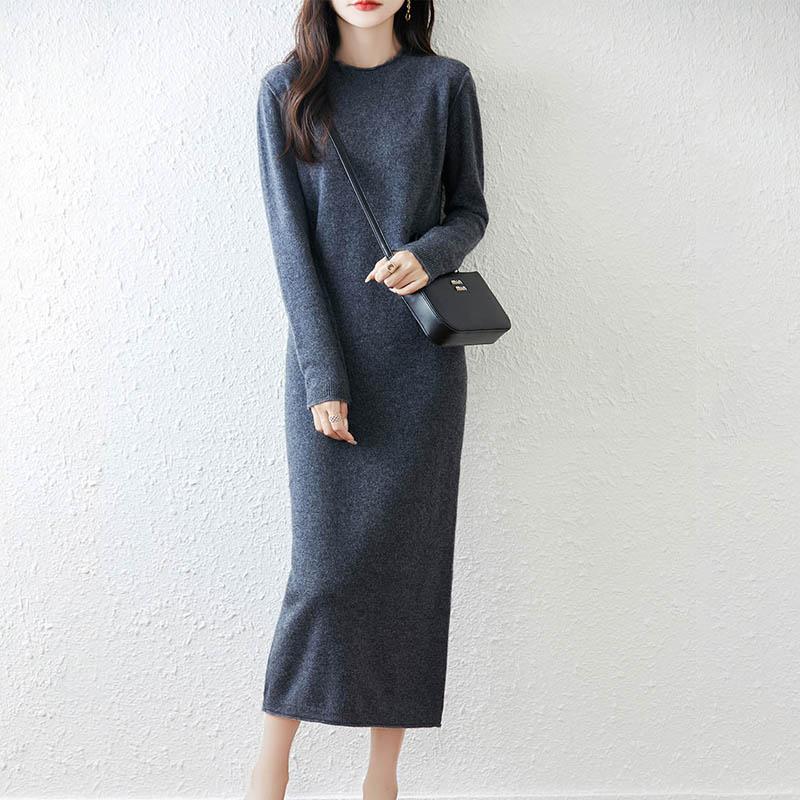 Women Sweater Dress 100% Wool MODERN NEW SAGA O-neck Knit Long Pullover Winter Jumpers Wool Long Dress Female