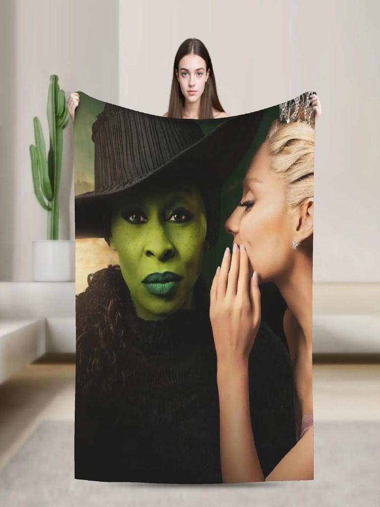 Elphaba  Glinda Wicked Movie Warm Plush Throw Blanket for Kids and Adults Flannel Couch Bedspread Sofa Cover