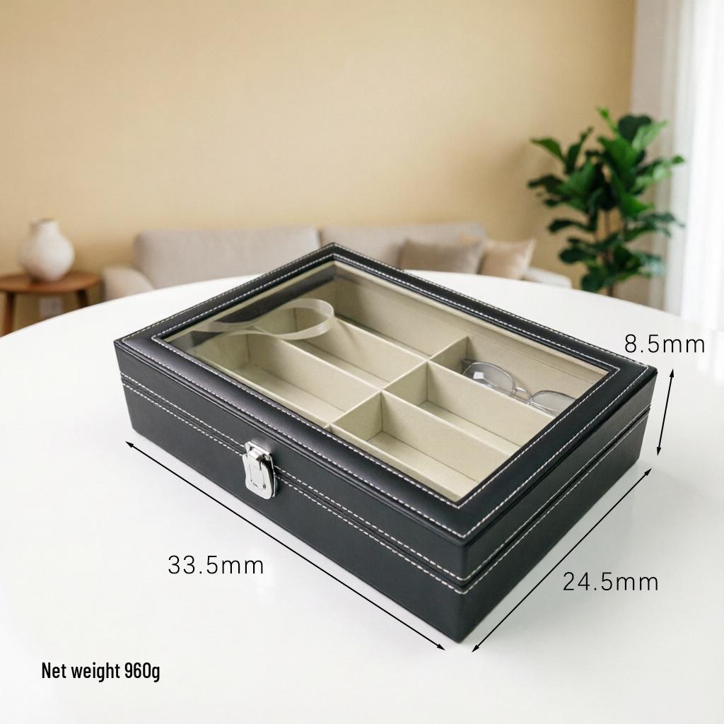 PU Leather 8-Grid Glasses Display Case, Moisture & Dust-Proof Storage for Sunglasses & Polarized Eyewear