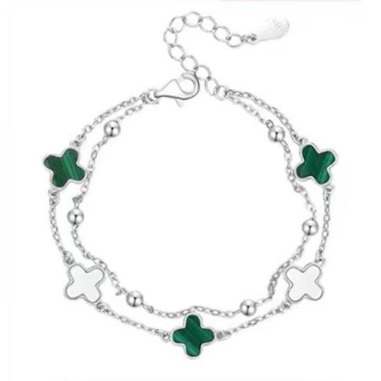 Four-leaf Clover Double-layer Bracelet Female Malachite Agate Light Luxury Ins Style Niche High-end Design Jewelry