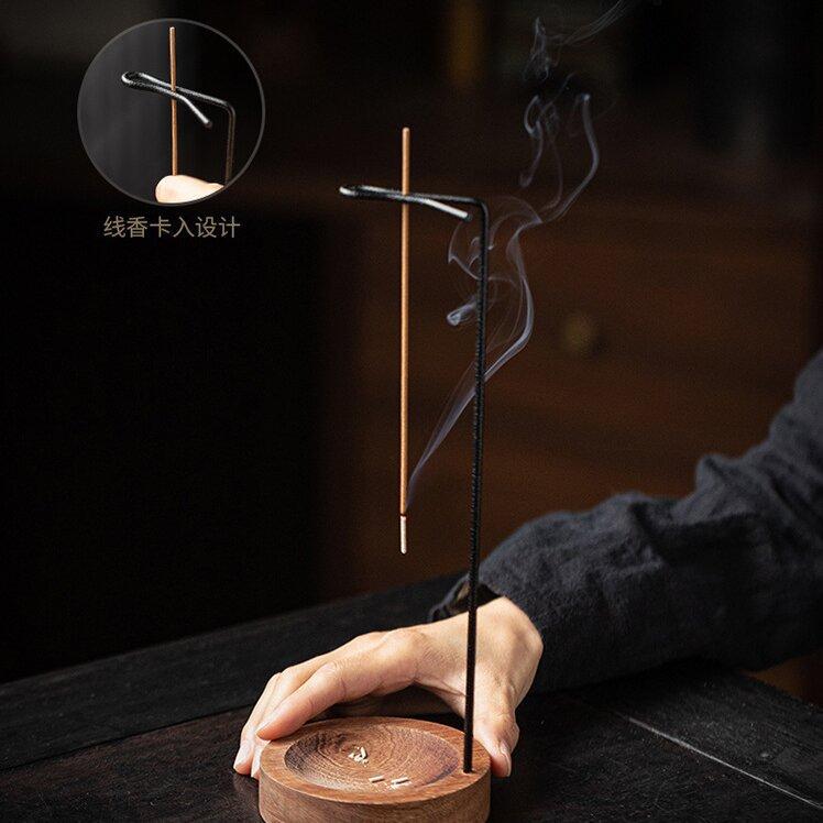Upside Down Incense Burner for Incense Sticks Hanging Metal with Wooden Base OUDH Sandalwood Zen Incense Holders
