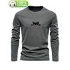 Men's 100% pure cotton loose and comfortable sports and leisure cat pattern printed round neck long sleeved T-shirt top