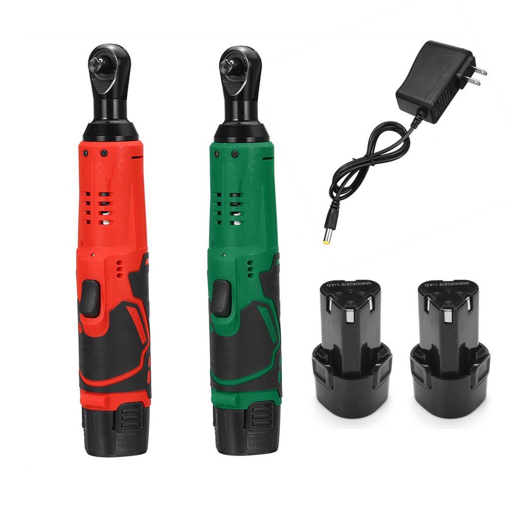12V 3/8" 65Nm Rechtwinklig Schraubenschlüssel Werkzeuge mit 2 Stück Akku-Ladegerät Kit Kabelloser Ratsche Gerüst Wiederaufladbar Elektrischer Schraubenschlüssel