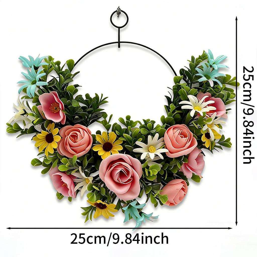 Spring Floral Pendant Wreath - Decorative Artificial Flowers for Home & Festive Doorway Wall Decor