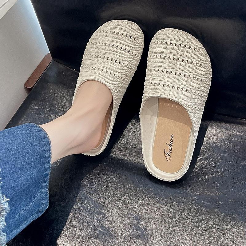 Women s Hollow Knit Slip On Mule Flats Closed Toe Breathable Woven Slide Sandals Casual Indoor Outdoor Slippers 36