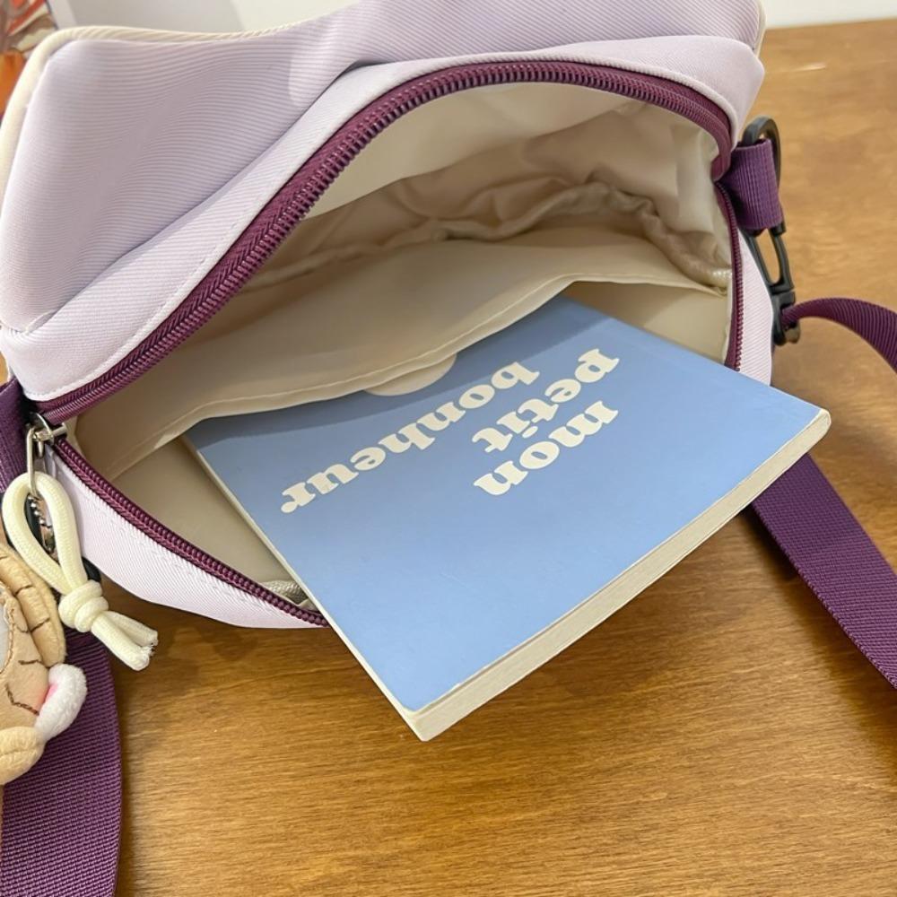 Bowknot Print Cartoon Cat Shoulder Bag Patchwork Cat Shape Coin Purse Bag Students