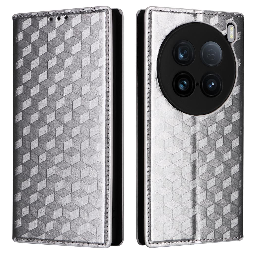 For vivo X100 Ultra 5G Case Rhombus Imprinted Wallet Stand PU Leather Phone Cover