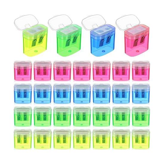 Portable Pencil Sharpener with Lid Dual Holes Pen Sharpener Plastic Manual Students Pencil Sharpener for Classroom Office Home