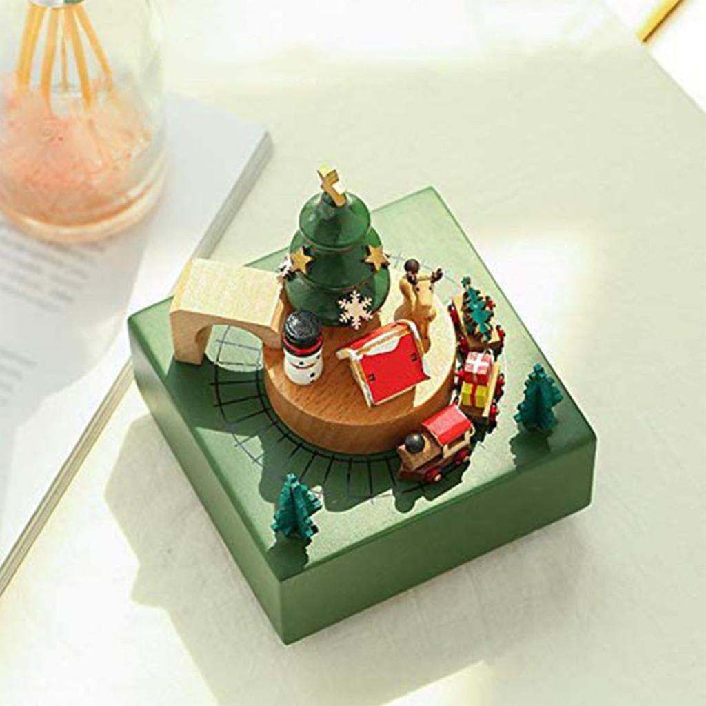 Wooden Train Music Box for Girls Boys Real Details Clear Wood Grain Christmas Train Musical Box