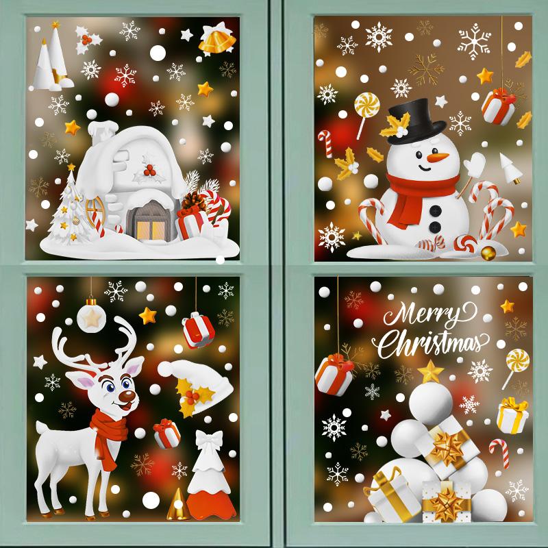 2025 Christmas Window Stickers Santa Claus Snowman Glass Sticker Christmas Home Room Decoration Static Stickers Happy New Year