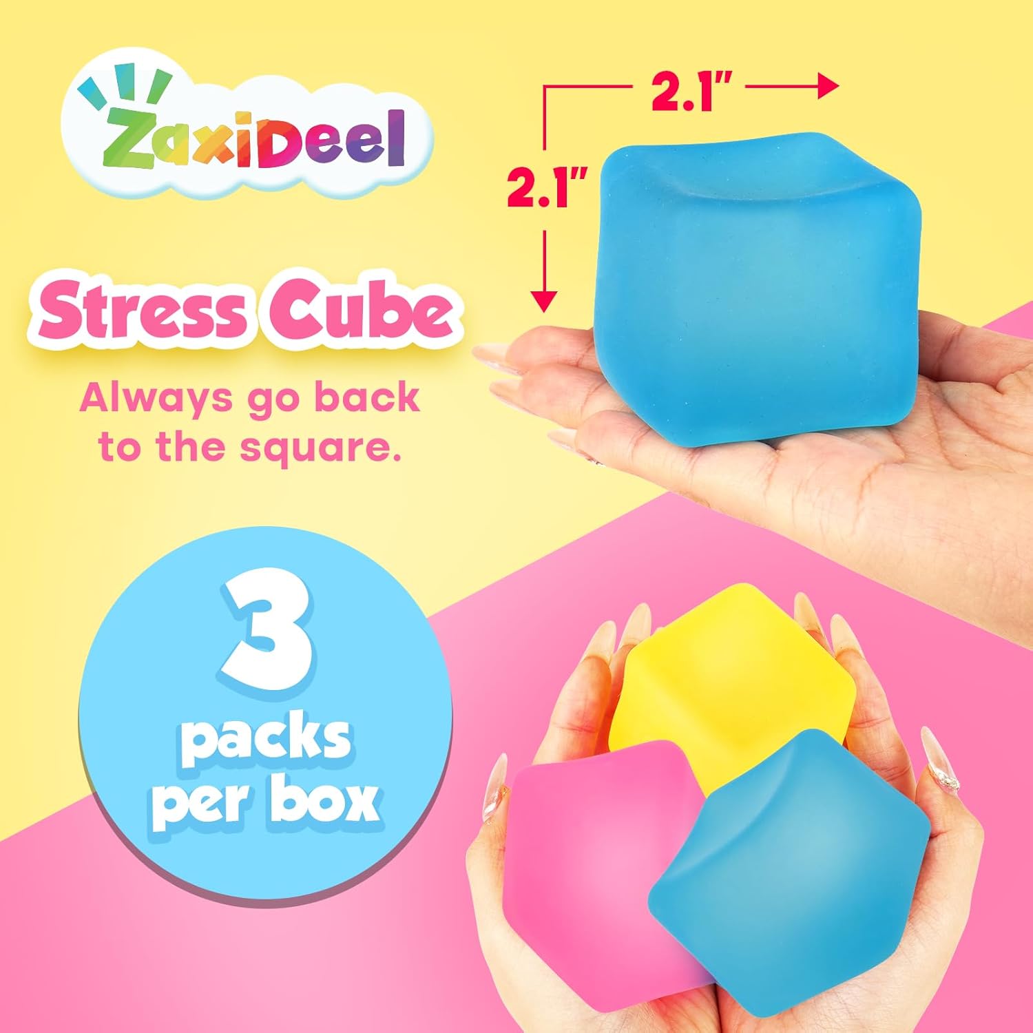 Fidget Toys Stress Cube 3 Pack: High Density Gel Filled Sensory Toys, 2.1  Cube, Anxiety Relief Squishy Fidget Toys, Stress Balls for Adults Kids
