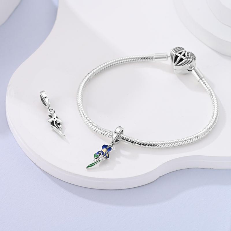 Original Charms Copper Dreamy Blue Orchid Leaf Pendants Fit Charms Plata Bracelets For Women Jewelry Making Fine Gifts