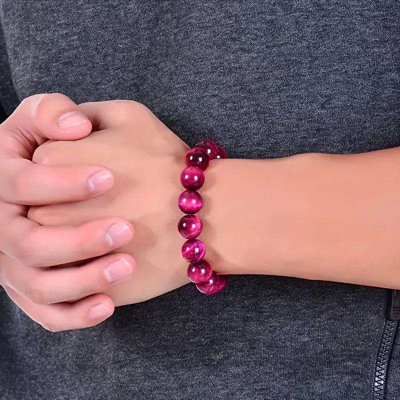 Blue Quartz Tiger Eye Beaded Bracelet - Bohemian Style, Natural Stone Wealth Attraction Handband with Pink Eyes Design, Good Luck Fashionable Bracelet