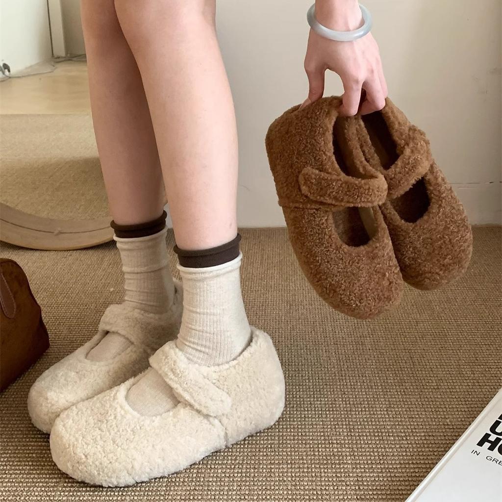 Soft Waxy Small Potatoes~ Inner Height Increase 5CM Fluffy Shoes Piled Mary Jane Shoes Birkenstocks Women's Autumn and Winter Platform Single Shoes