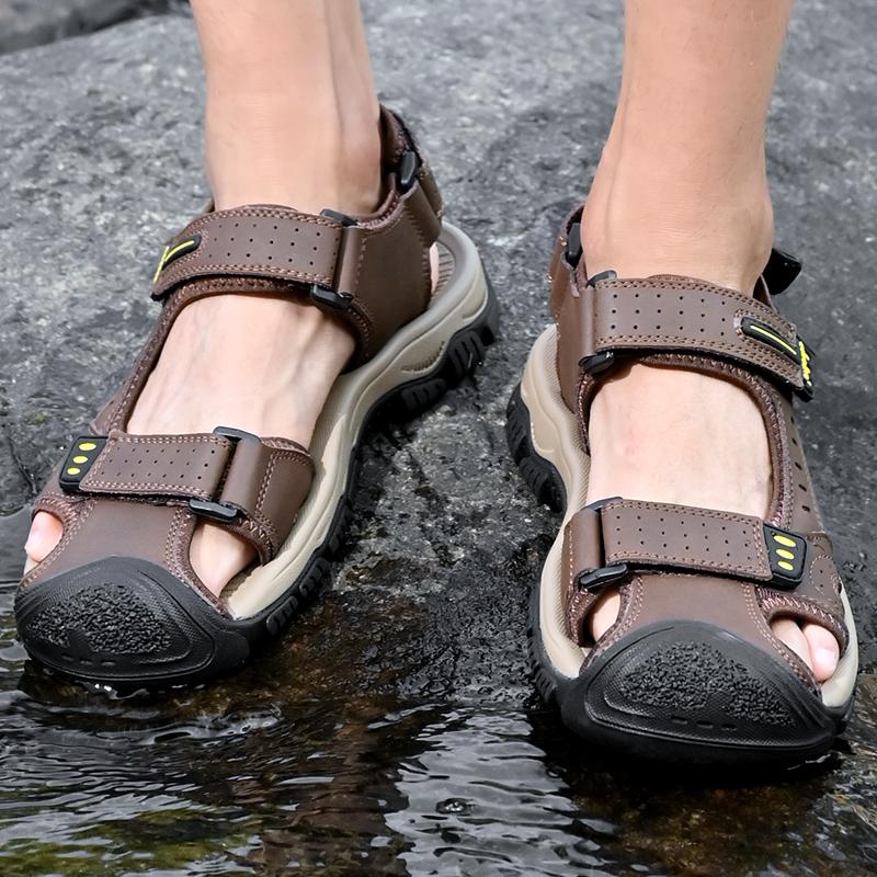 38-46 Summer Mens Genuine Leather Sandals  Beach Sandals Outdoor Sandals for Men Mens Genuine Leather Sandals Mens Closed Toe Sandals