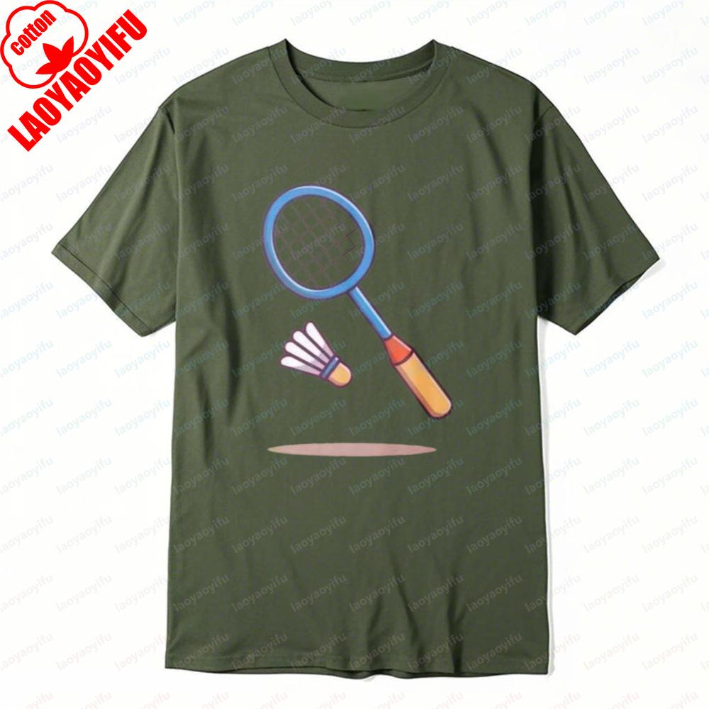 Badminton Racket and Shuttlecock Tee Simple Classics Sports Unisex Tops Casual Style Cotton Summer Trendy Fashion Mens TShirt