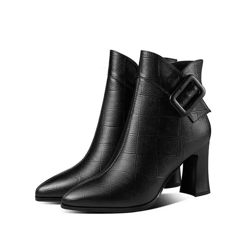 женские ботильоны женские крутые высокое качество черные комфорт весна и осень ботильоны на щиколотку женские повседневные элегантные туфли на каблуке ab697 35 3770₽