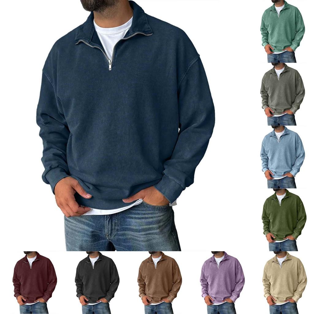Men's Pullover Mock Neck Cotton Sweatshirt  Solid Long Sleeve Top For Fall Winter