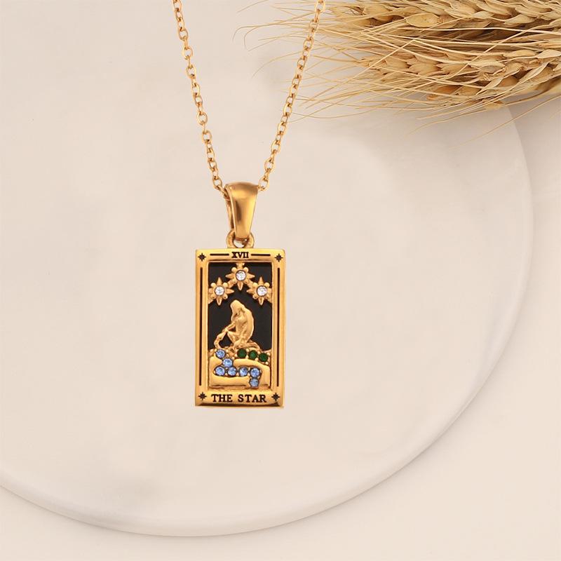 Tarot Card Stainless Steel Necklace Queen Lover Magician Moon Wealth Amulet Jewelry Accessory