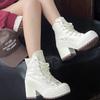 Fashion 2025 Women's Mid-tube Mid-heel Canvas Fashion Boots Spring and Autumn New Rubber Sole Lace-up Square Heel Anti-slip