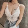 Tank Top Lace V-neck Crop Tops Women Summer Camis Backless Camisole Fashion Bandage Tube Female Sleeveless Cropped Vest