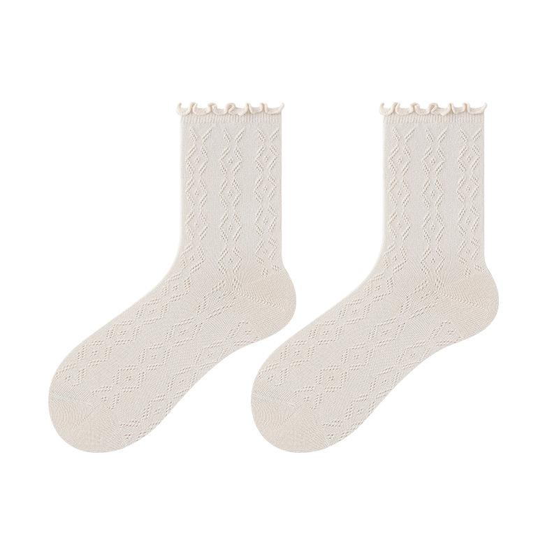 Women's Summer Thin Lace Mesh Breathable Medium Tube Pile Cotton Socks